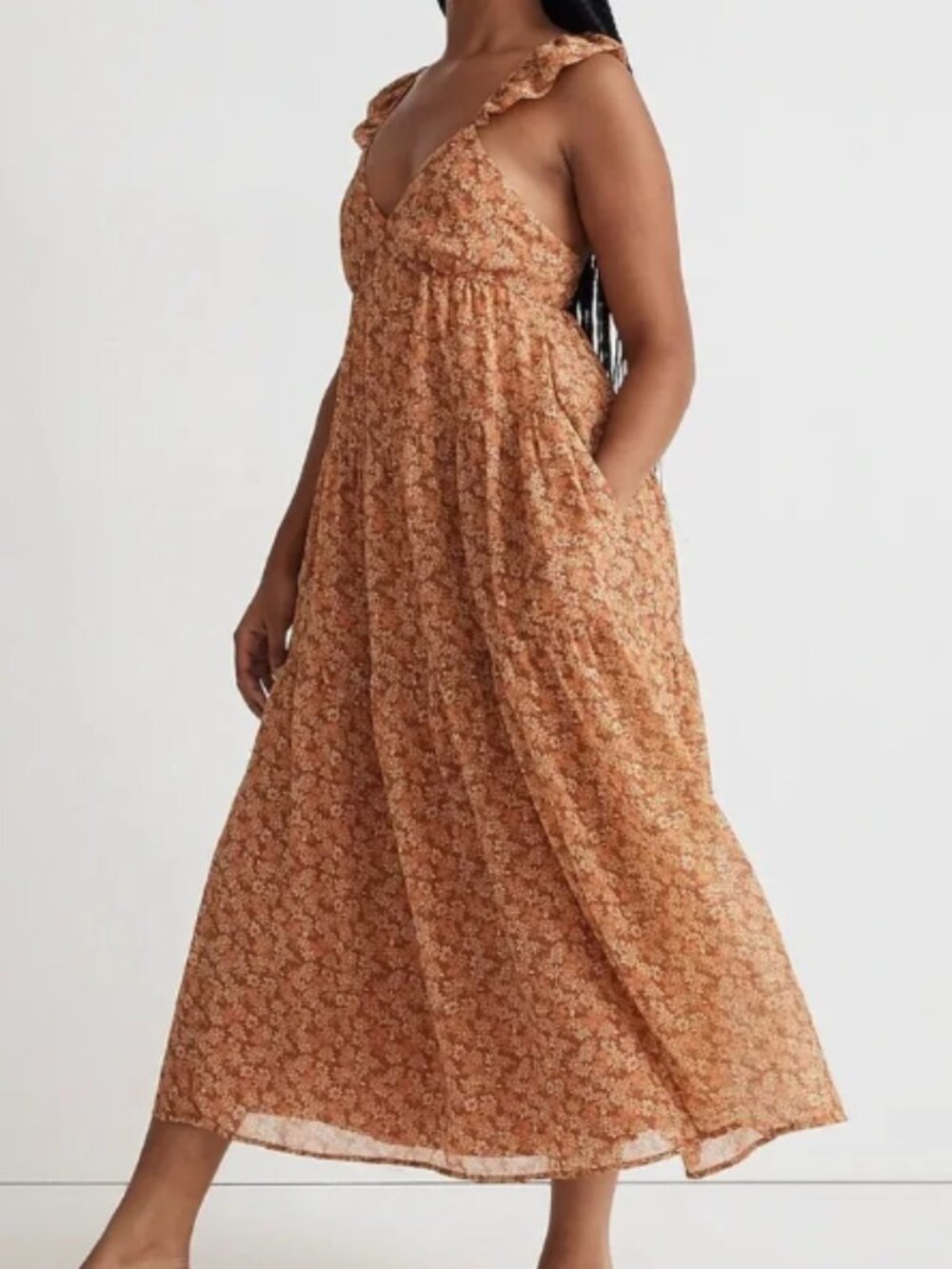 Madewell (Re)sourced Georgette Ruffle-Sleeve Tiered Midi Dress, Daisy Meadow - 2
